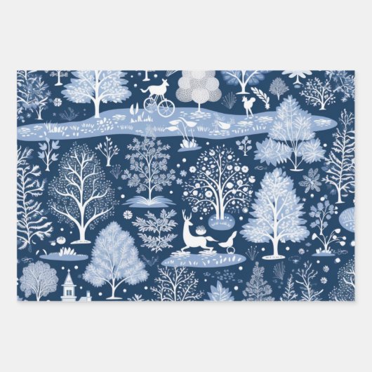 Winter Wonderland: Blauwe en witte kerstboom Inpakpapier Vel (Voorkant 2)