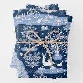 Winter Wonderland: Blauwe en witte kerstboom Inpakpapier Vel (In situ)
