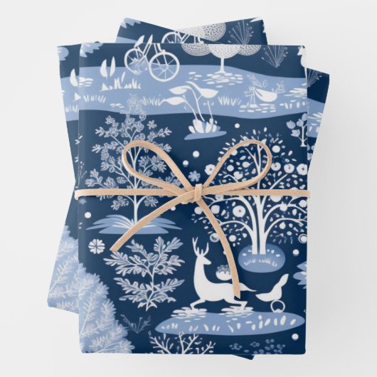 Winter Wonderland: Blauwe en witte kerstboom Inpakpapier Vel (In situ)