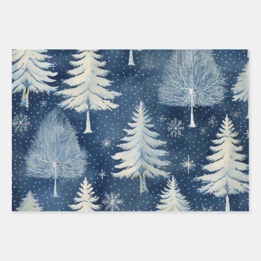 Winter Wonderland: Blauwe en witte kerstboom Inpakpapier Vel (Voorkant 2)
