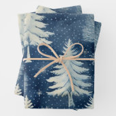 Winter Wonderland: Blauwe en witte kerstboom Inpakpapier Vel (In situ)