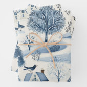 Winter Wonderland: Blauwe en witte kerstboom Inpakpapier Vel (In situ)