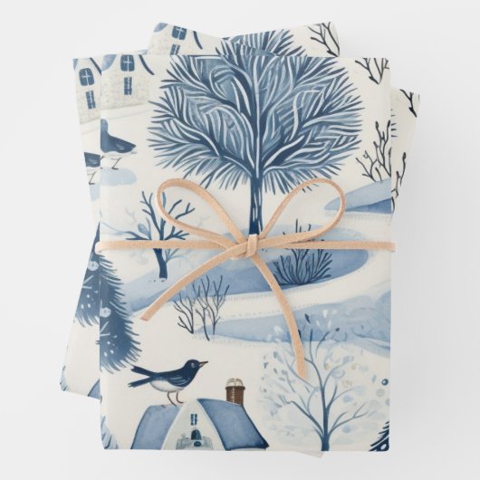 Winter Wonderland: Blauwe en witte kerstboom Inpakpapier Vel (In situ)
