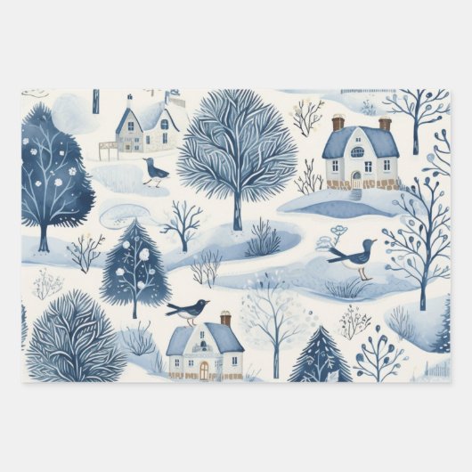 Winter Wonderland: Blauwe en witte kerstboom Inpakpapier Vel (Voorkant)