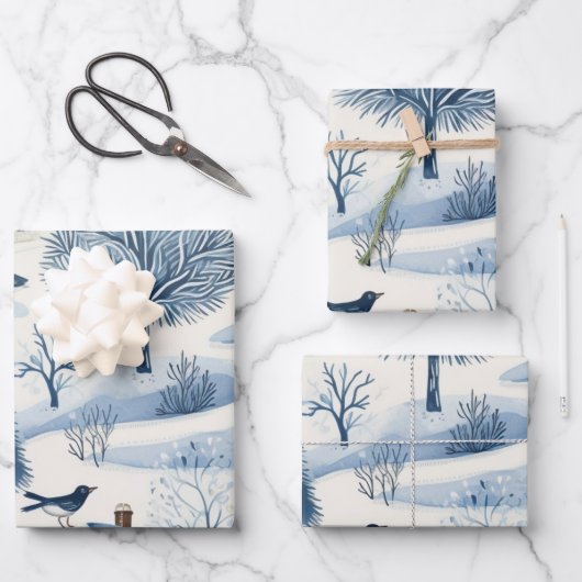 Winter Wonderland: Blauwe en witte kerstboom Inpakpapier Vel (Voorkant)