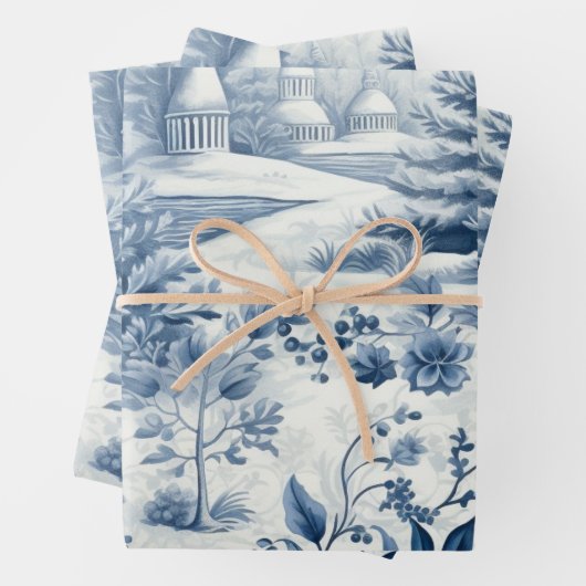 Winter Wonderland: Blauwe en witte kerstboom Inpakpapier Vel (In situ)
