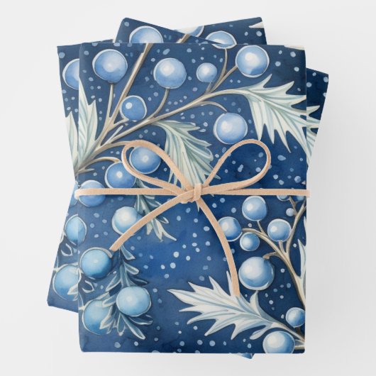 Winter Wonderland: Blauwe en witte kerstboom Inpakpapier Vel (In situ)