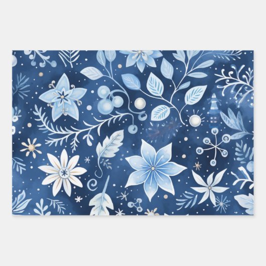 Winter Wonderland: Blauwe en witte kerstboom Inpakpapier Vel (Voorkant 2)