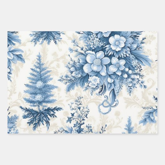 Winter Wonderland: Blauwe en witte kerstboom Inpakpapier Vel (Voorkant 2)