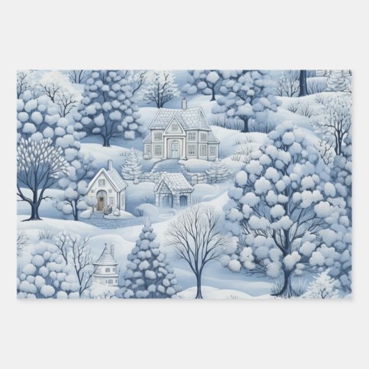 Winter Wonderland: Blauwe en witte kerstboom Inpakpapier Vel (Voorkant 2)