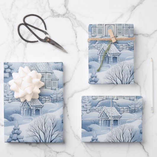 Winter Wonderland: Blauwe en witte kerstboom Inpakpapier Vel (Voorkant)