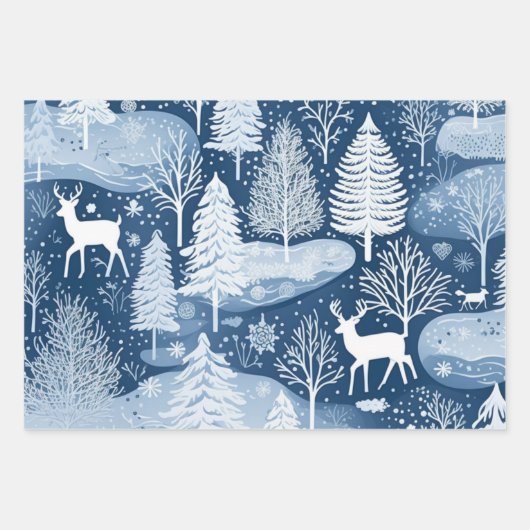 Winter Wonderland: Blauwe en witte kerstboom Inpakpapier Vel (Voorkant 2)