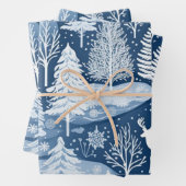 Winter Wonderland: Blauwe en witte kerstboom Inpakpapier Vel (In situ)