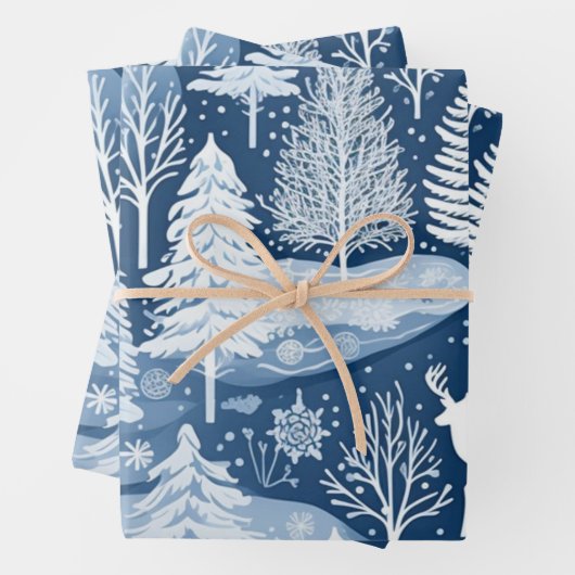 Winter Wonderland: Blauwe en witte kerstboom Inpakpapier Vel (In situ)