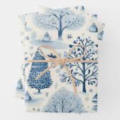 Winter Wonderland: Blauwe en witte kerstboom Inpakpapier Vel (In situ)