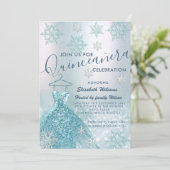 Winter wonderland blauwe jurk glittery ombre invit kaart (Staand voorkant)