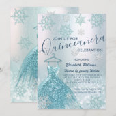 Winter wonderland blauwe jurk glittery ombre invit kaart (Voorkant / Achterkant)