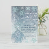 Winter wonderland blauwe jurk glittery Quinceañera Kaart (Staand voorkant)