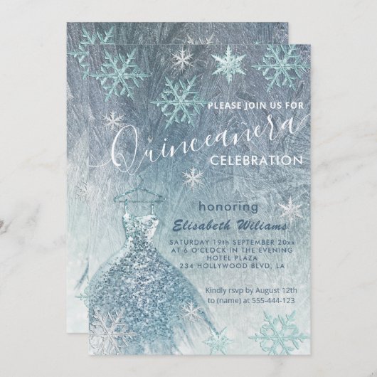 Winter wonderland blauwe jurk glittery Quinceañera Kaart (Voorkant / Achterkant)
