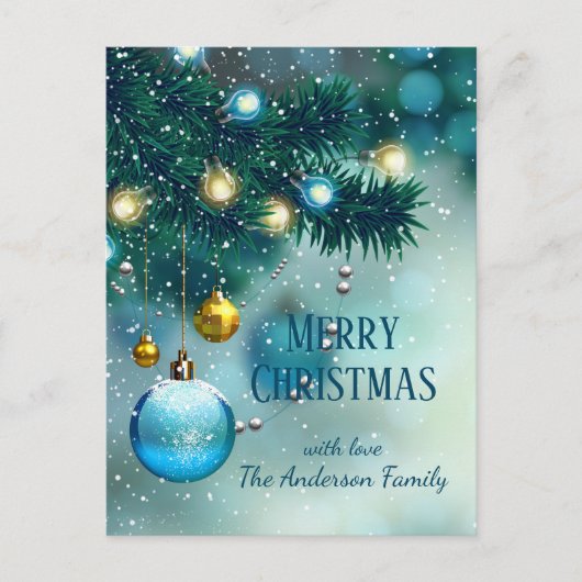 Winter Wonderland Blauwe Kerstballen Briefkaart (Voorkant)