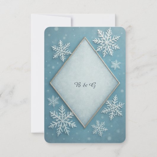 Winter Wonderland Blauwe Sneeuw Romantische bruilo RSVP Kaartje (Achterkant)