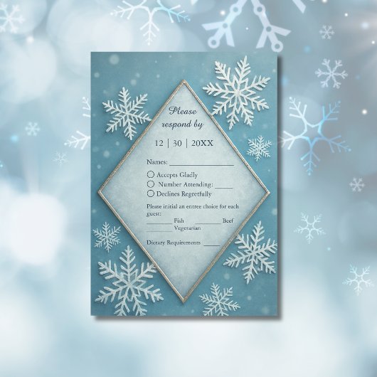 Winter Wonderland Blauwe Sneeuw Romantische bruilo RSVP Kaartje