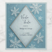 Winter Wonderland Blauwe Sneeuw Romantische bruilo Wijn Etiket (Enkel label)