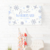 Winter Wonderland Blauwe Sneeuwvlok Verjaardagsfee Spandoek (Insitu)