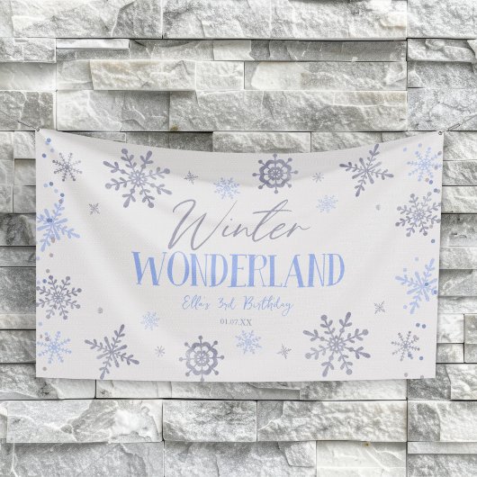 Winter Wonderland Blauwe Sneeuwvlok Verjaardagsfee Spandoek