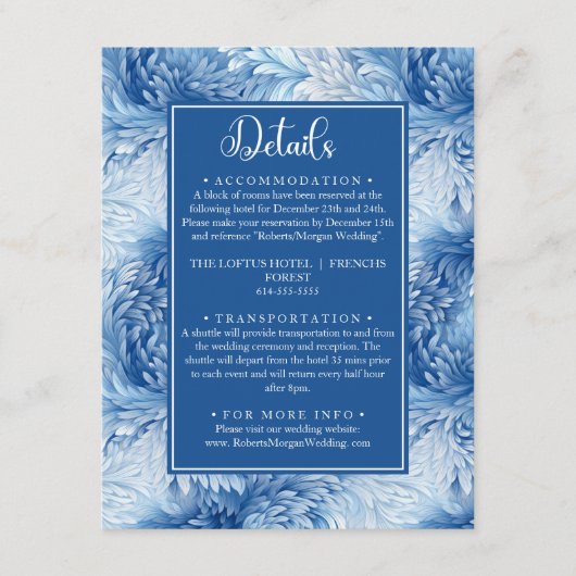 Winter Wonderland Blauwe Sneeuwvlokken Bruiloft De Informatiekaartje (Voorkant)