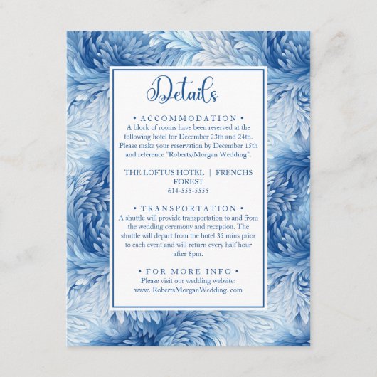 Winter Wonderland Blauwe Sneeuwvlokken Bruiloft De Informatiekaartje (Voorkant)