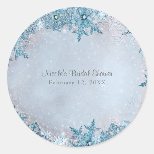 Winter Wonderland Blauwe Sneeuwvlokken Elegant Cus Ronde Sticker (Voorkant)