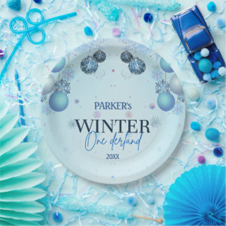 Winter Wonderland blauwe Waterverf Papieren Bordje