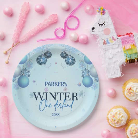 Winter Wonderland blauwe Waterverf Papieren Bordje (Feest)