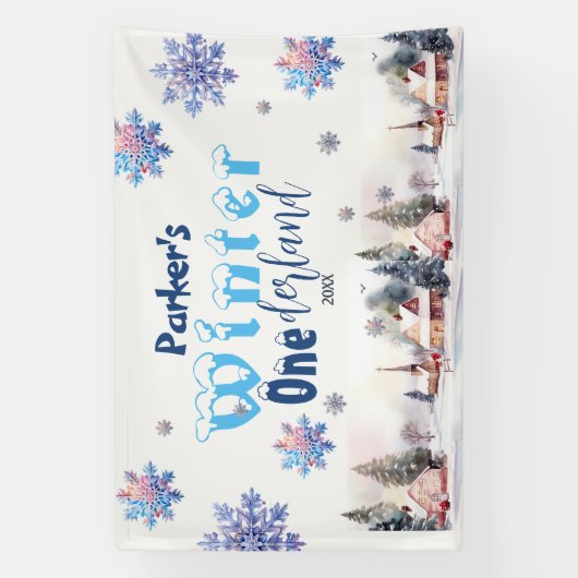 Winter Wonderland Blauwe Waterverf Spandoek (Verticaal)