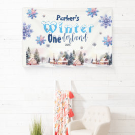 Winter Wonderland Blauwe Waterverf Spandoek