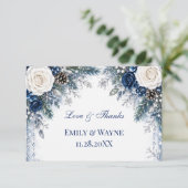 Winter Wonderland Blauwe & Witte Roos Bedankt (Staand voorkant)