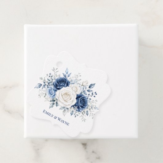 Winter Wonderland Blauwe & Witte Rozen Bruiloft Bedankjes Labels (In situ)