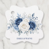Winter Wonderland Blauwe & Witte Rozen Bruiloft Bedankjes Labels (Voorkant)