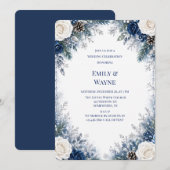 Winter Wonderland Blauwe & Witte Rozen Bruiloft Kaart (Voorkant / Achterkant)