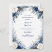 Winter Wonderland Blauwe & Witte Rozen Bruiloft Kaart (Voorkant)