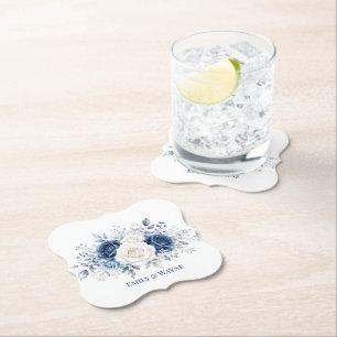 Winter Wonderland Blauwe & Witte Rozen Bruiloft Kartonnen Onderzetters