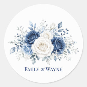Winter Wonderland Blauwe & Witte Rozen Bruiloft Ronde Sticker