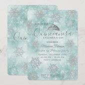 Winter wonderland blauwgroen bokeh tiara Quinceañe Kaart (Voorkant / Achterkant)