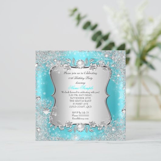 Winter Wonderland Blauwgroen Silver Snowflake Birt Kaart (Staand voorkant)