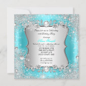 Winter Wonderland Blauwgroen Silver Snowflake Birt Kaart (Voorkant)