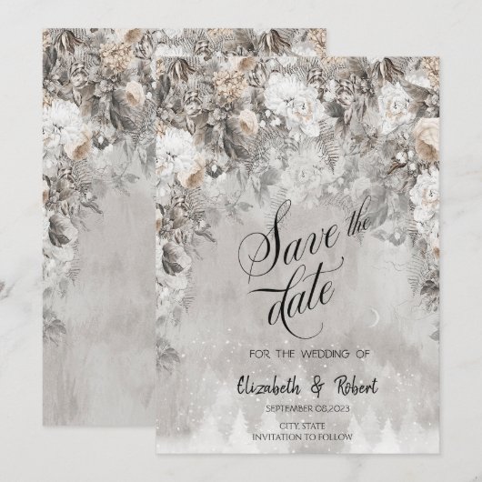 Winter Wonderland Bloemen Bos Save the Date (Voorkant / Achterkant)