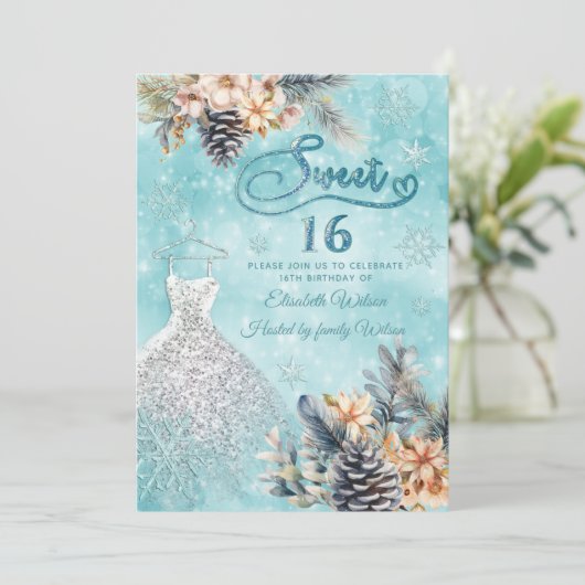 Winter wonderland bloemenjurk Schattig zoet 16 Kaart (Staand voorkant)