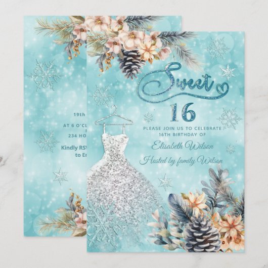 Winter wonderland bloemenjurk Schattig zoet 16 Kaart (Voorkant / Achterkant)