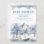 Winter Wonderland Blue Baby shower Invitation Kaart (Voorkant)